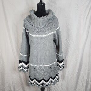 New! ROAMAN's Size 14/16 Gray‎ Black Zigzag Hem 100% Acrylic Turtleneck Sweater